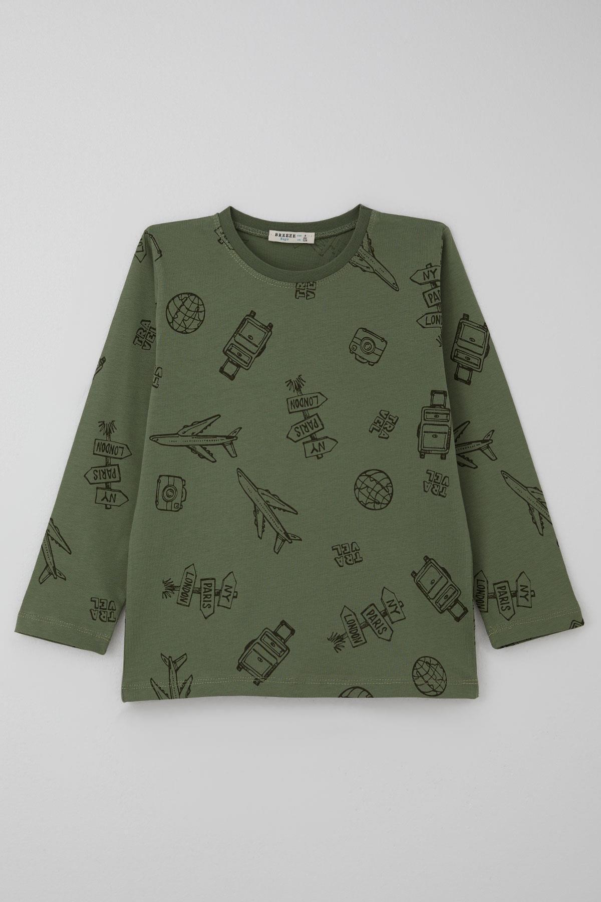 Breeze Erkek Çocuk Pijama Takımı Seyahat Temalı Dünya Gezgini 4-8 Yaş, Haki Yeşil fotoğrafı 5 (önizleme)