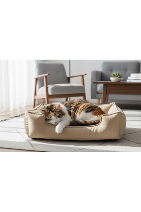 BRT Pet Kedi Yatağı, Küçük Irk Köpek Yatağı 60x45 Krem Tonlarda