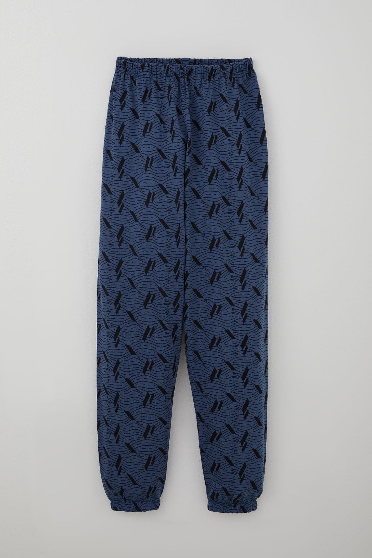 Breeze Erkek Çocuk Pijama Takımı Okyanus Çizgisi Dalga Desenli 9-12 Yaş, İndigo fotoğrafı 6 (önizleme)