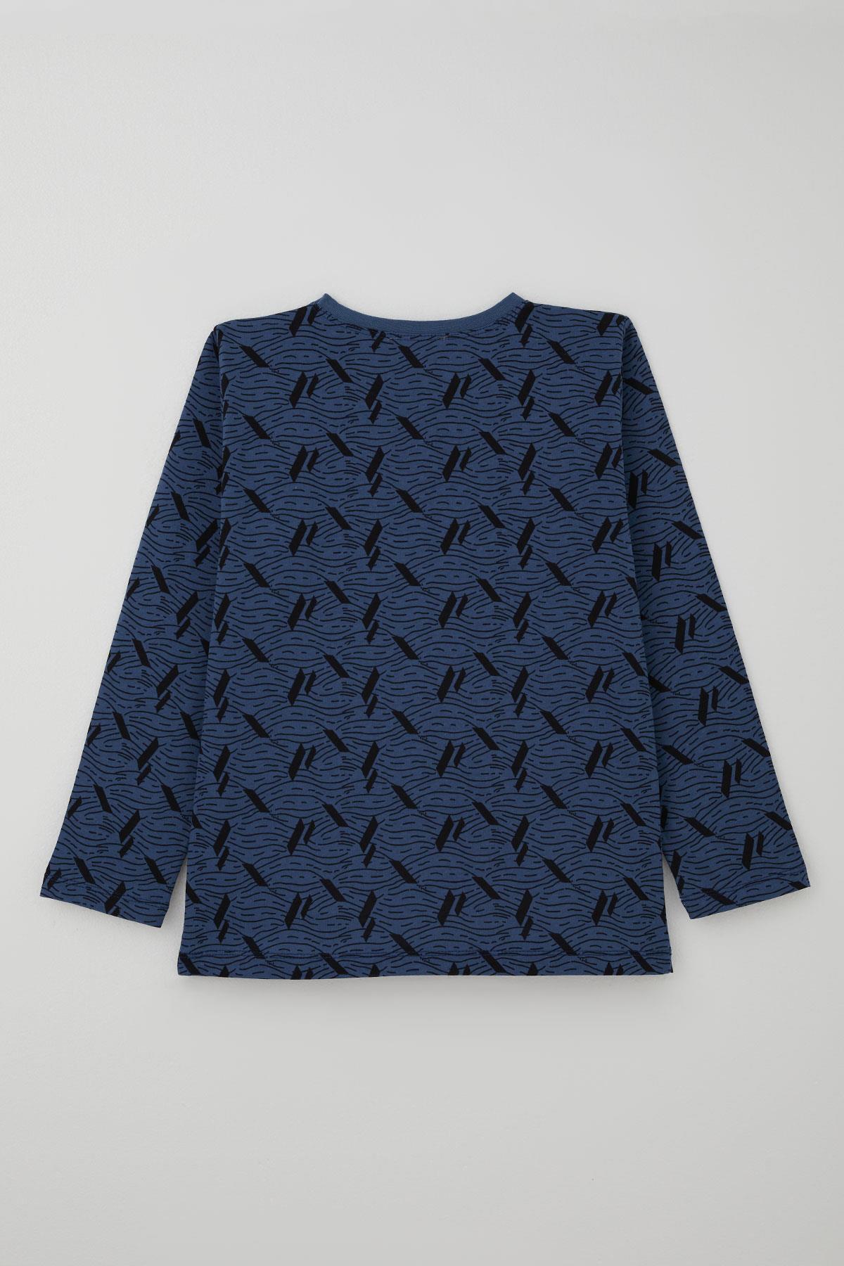 Breeze Erkek Çocuk Pijama Takımı Okyanus Çizgisi Dalga Desenli 9-12 Yaş, İndigo fotoğrafı 7 (önizleme)