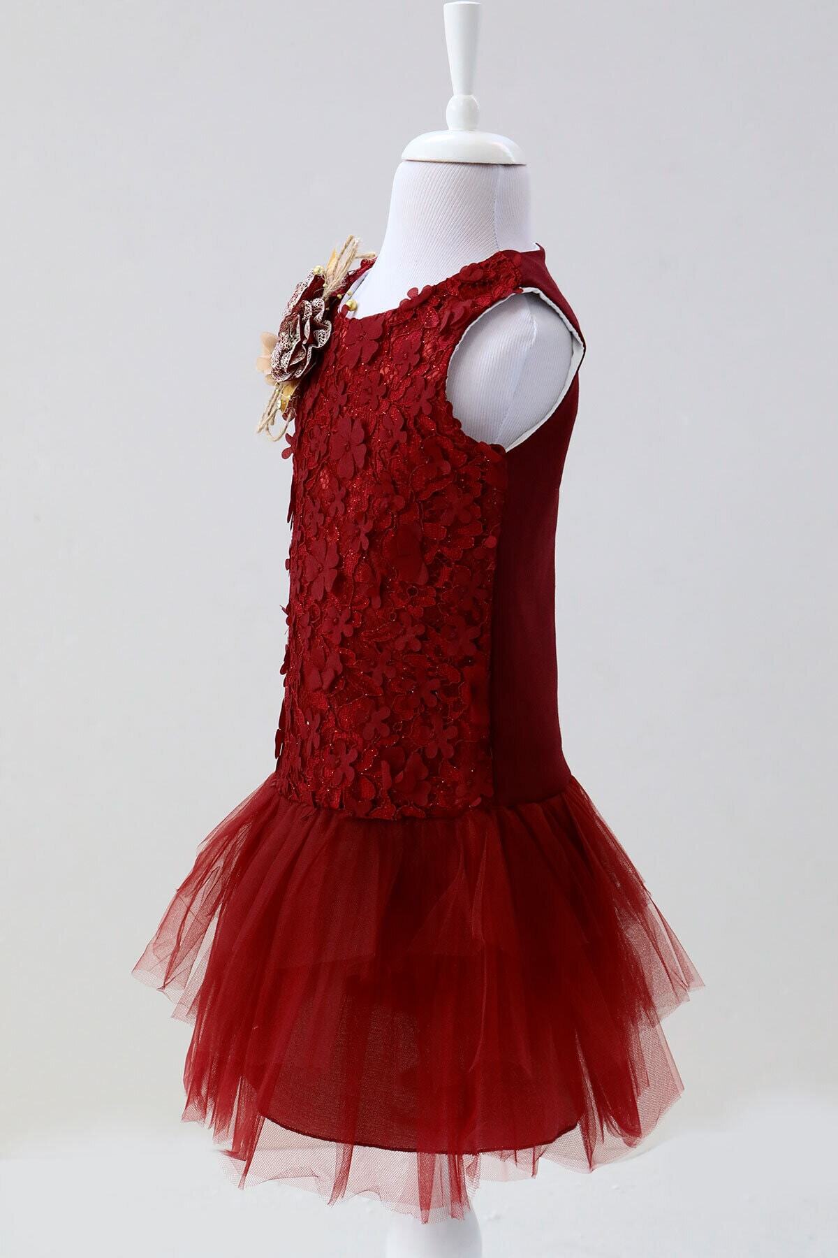 Mika Bebek Çiçek Işlemeli Kız Çocuk Bordo Jile Tül Abiye fotoğrafı 7 (önizleme)