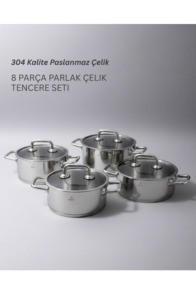 Senz 8 Parça Parlak Çelik Tencere Seti