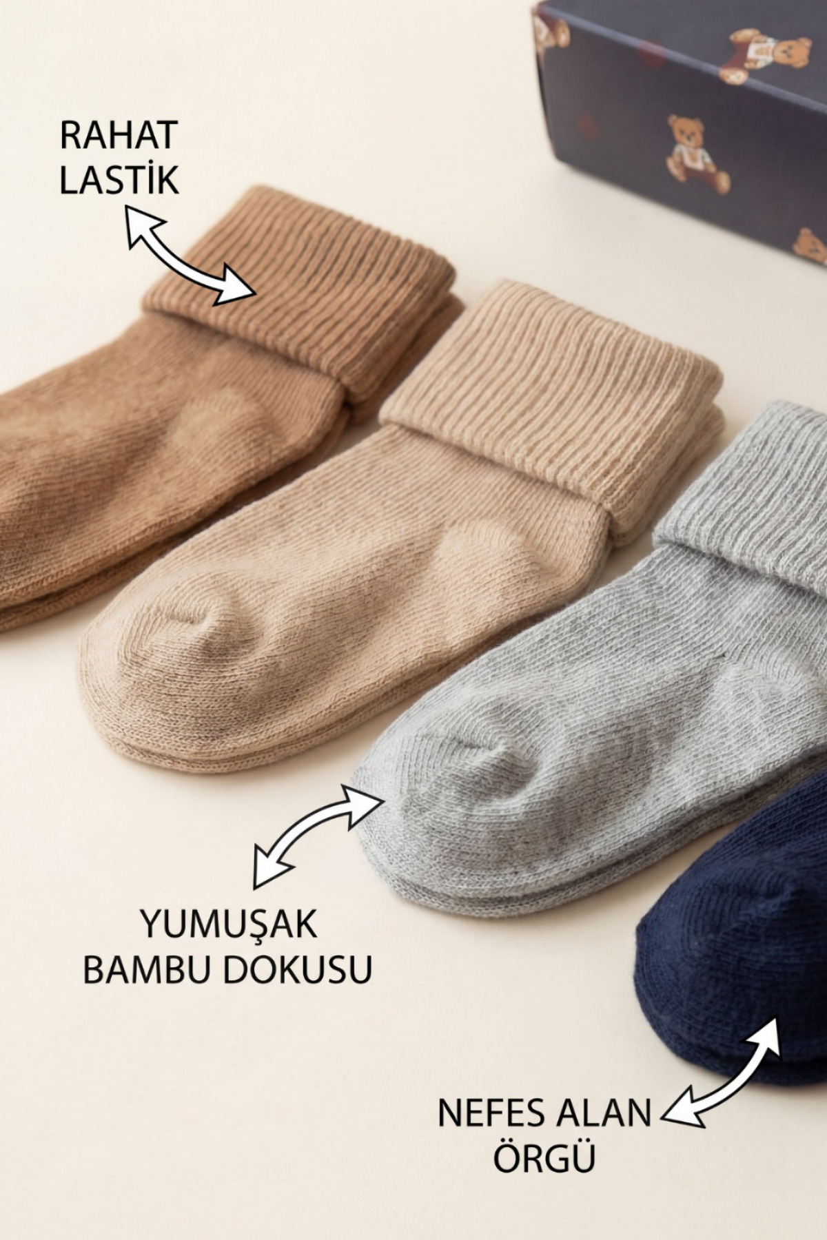 Katia & Bony 5'li Paket Yenidoğan Bambu Bebek Çorap Renkli fotoğrafı 4 (önizleme)