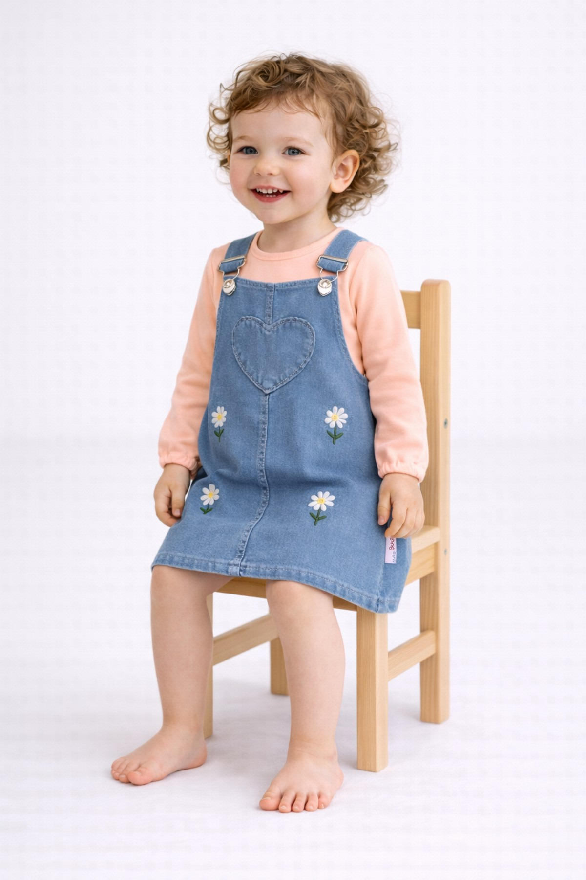 dinamik çocuk Kız Bebek Papatya Nakışlı Kalpli Esnek Kot Görünümlü Jile & Uzun Kollu Badi Takımı– 2'li Set 6Ay–2ya fotoğrafı 3 (önizleme)