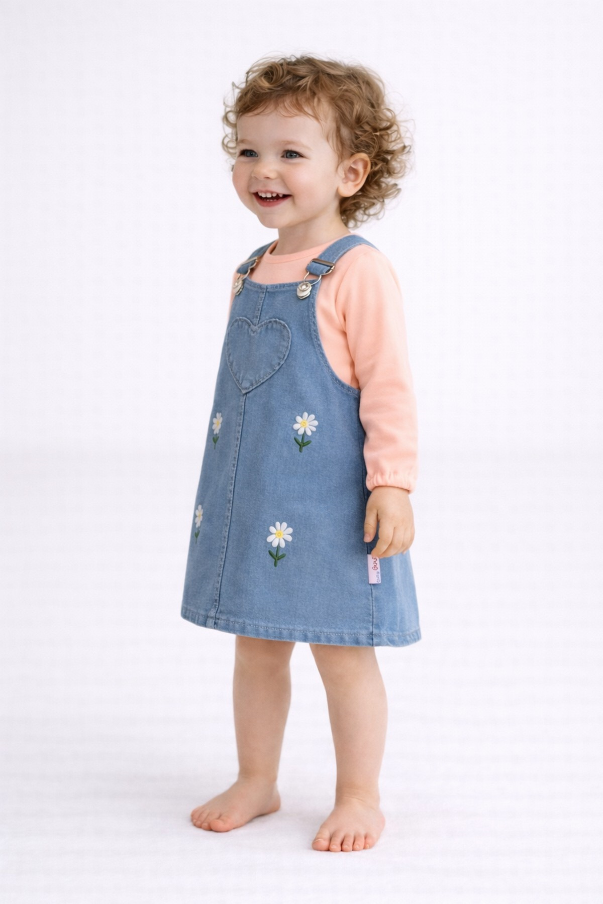 dinamik çocuk Kız Bebek Papatya Nakışlı Kalpli Esnek Kot Görünümlü Jile & Uzun Kollu Badi Takımı– 2'li Set 6Ay–2ya fotoğrafı 2 (önizleme)