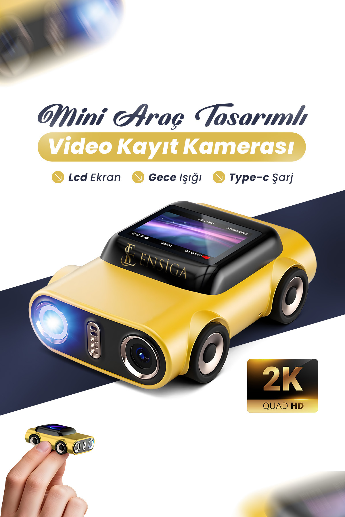 EN SİGA Fenerli Mini Araç Tasarımlı Kamera Video Kayıt Gece Işığı LCD Ekran Mini Kayıt Cihazı Anahtarlık