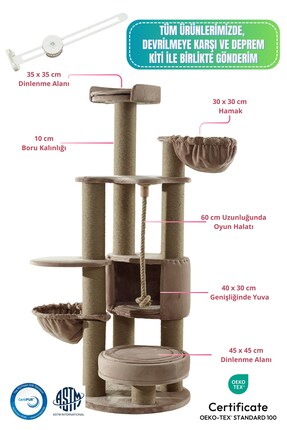 Pet Dreams Paris Lüks Kedi Tırmalama ve Dinlenme Ağacı, Sertifikalı Kedi Dost...