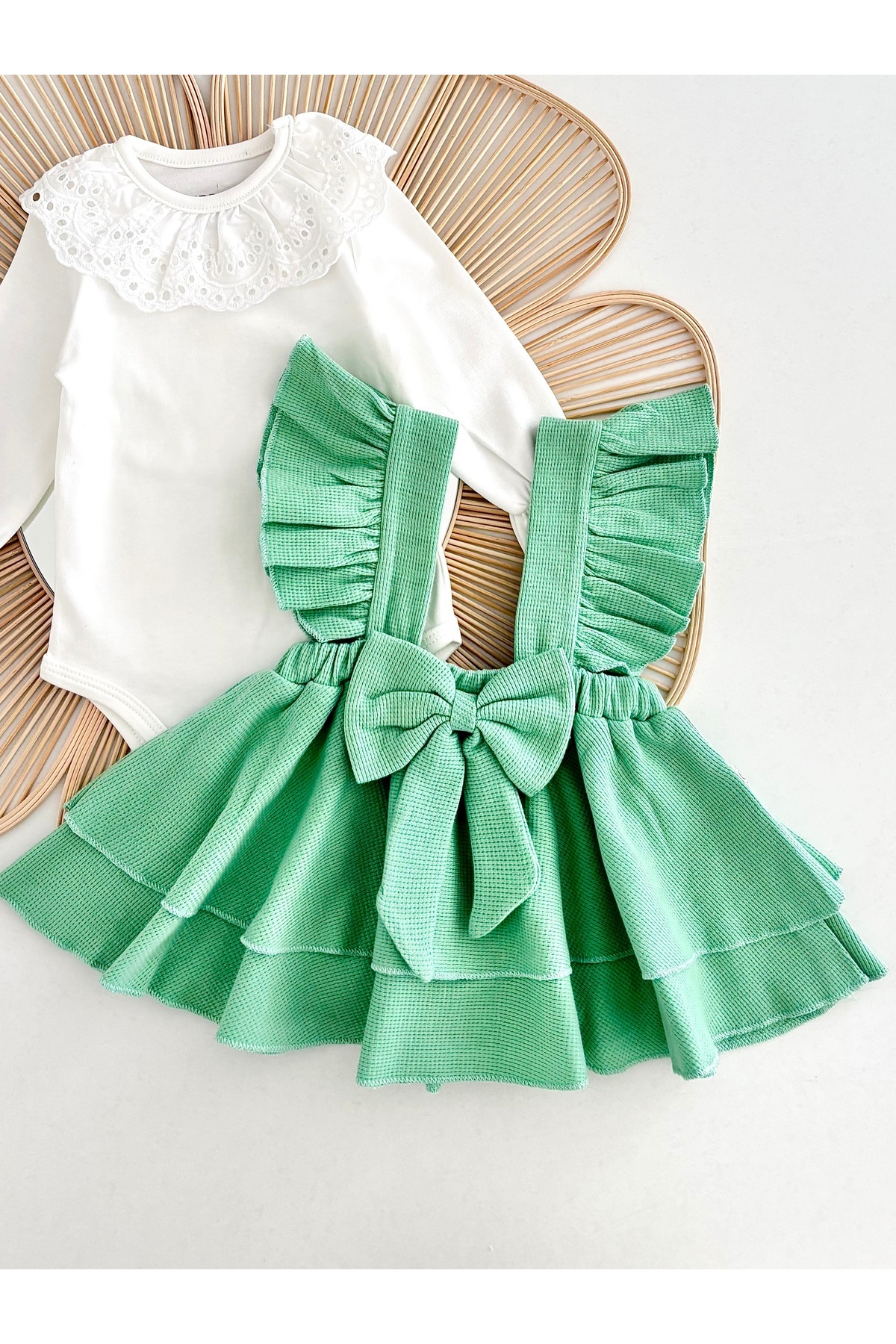 Jammybaby Luana Jile Elbise Fiyonklu %100 Pamuk Dantelli Çıtçıtlı Body Doğumgünü Özelgün Kız Bebek Şık Takım fotoğrafı 3 (önizleme)