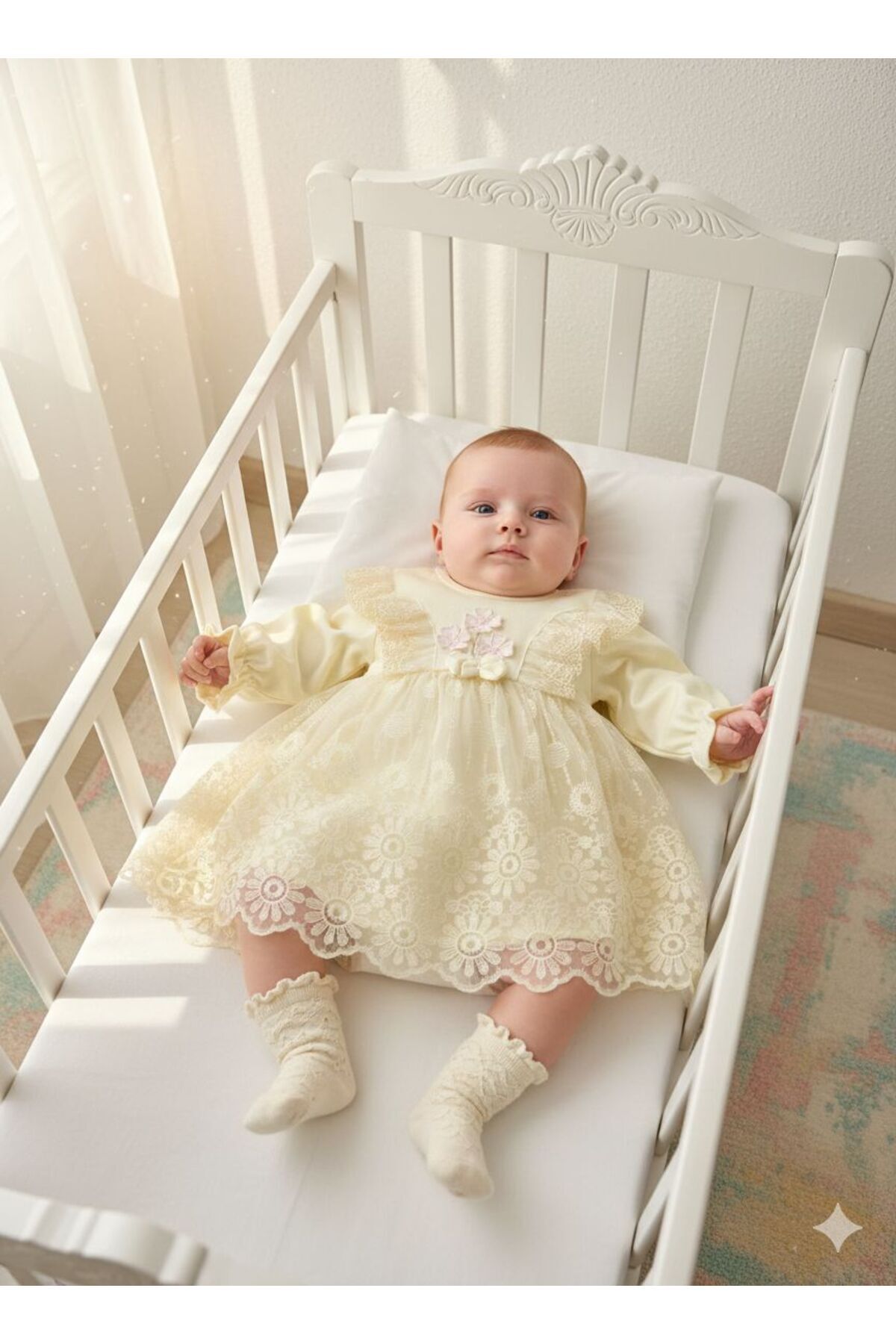 Miniday Baby Kız Bebek Mevlütlük Elbise Bandanalı Dantelli ELB1066 fotoğrafı 2 (önizleme)