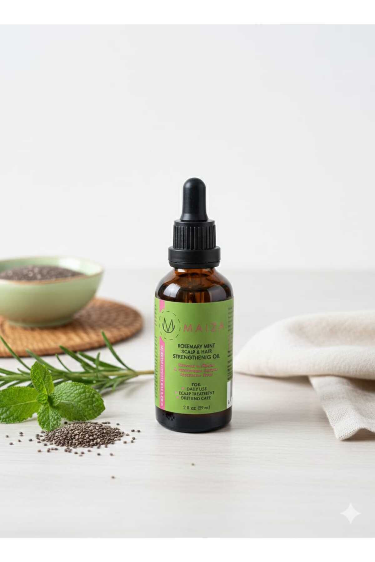 MAİZA Biberiye Nane Saç Derisi Saç Güçlendirici Yağ - Rosemary Mint Scalp & Hair Strengthening Oil 59 ml — Biberiye Saç Bakım Yağı