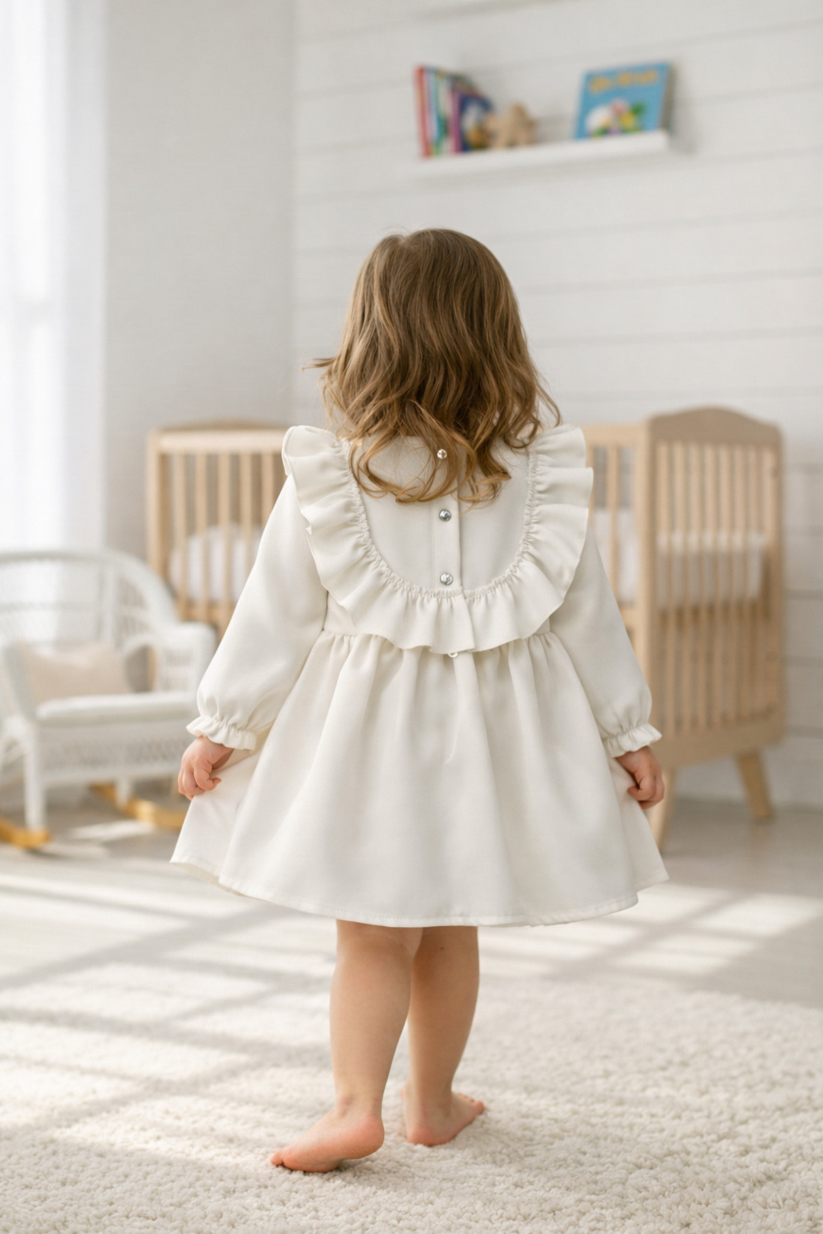 Bertuğ Bebek Fırfır Ve Dantel Detaylı Vintage Krep Tasarım Kız Çocuk Bebek Elbise fotoğrafı 2 (önizleme)