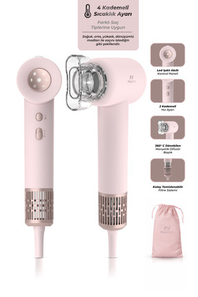 PiranTech KS-202 Profesyonel Saç Kurutma Makinesi LED Işıklı 4 Sıcaklık 2 Hız...