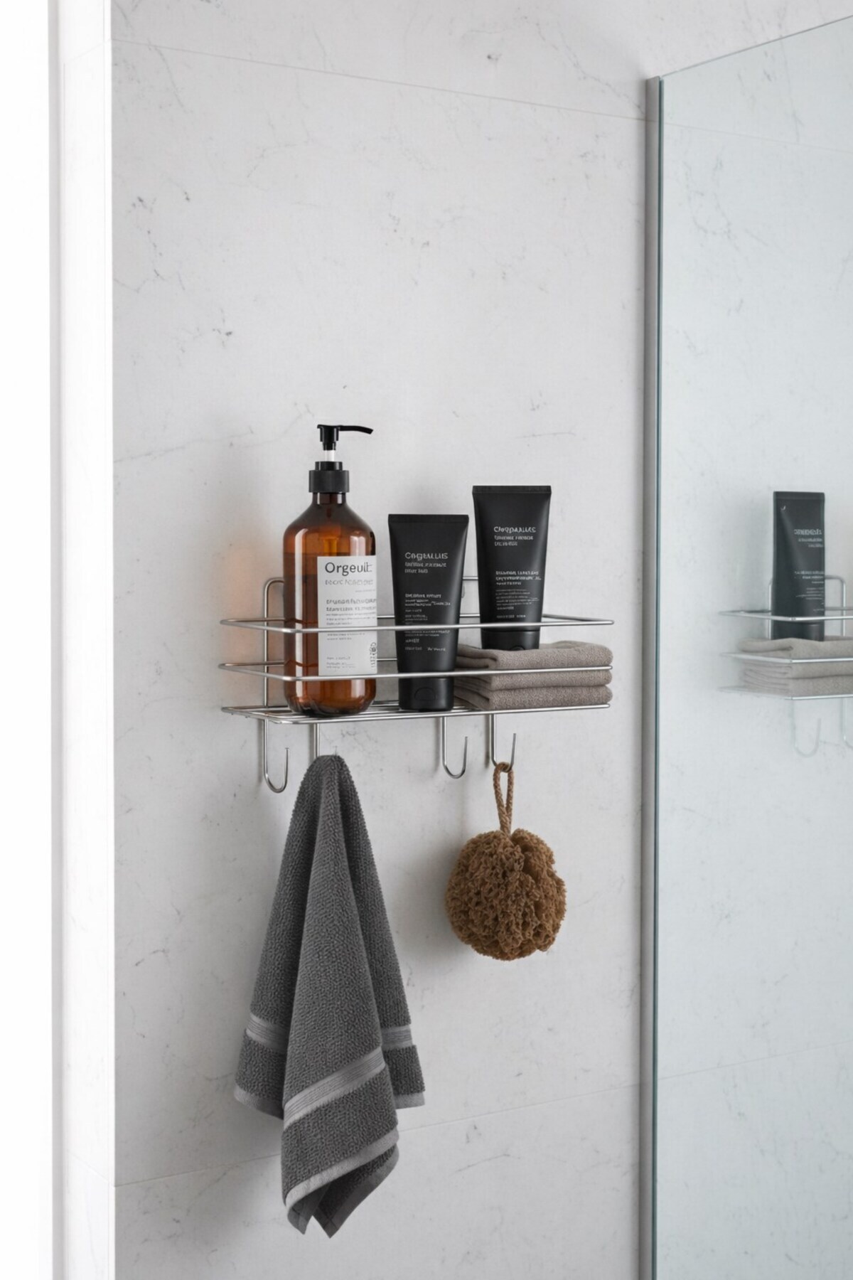Chrome Adhesive Bathroom Shelf Kitchen Shelf Multi-Purpose Hanging Organizer Shampoo Holder TŞk-01