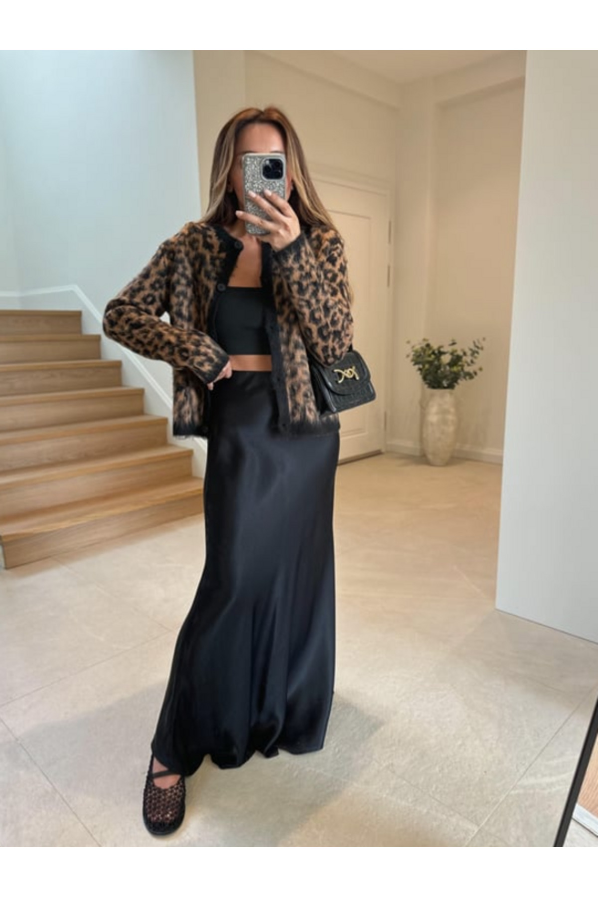 Women's Black Long Waist Elastic Satin Skirt
