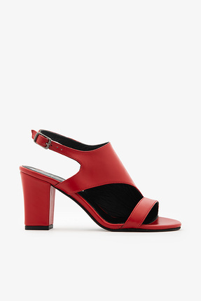 SAYL Kırmızı Hakiki Deri Kadın Topuklu Ayakkabı Bantlı Klasik Topuklu Ayakkabı