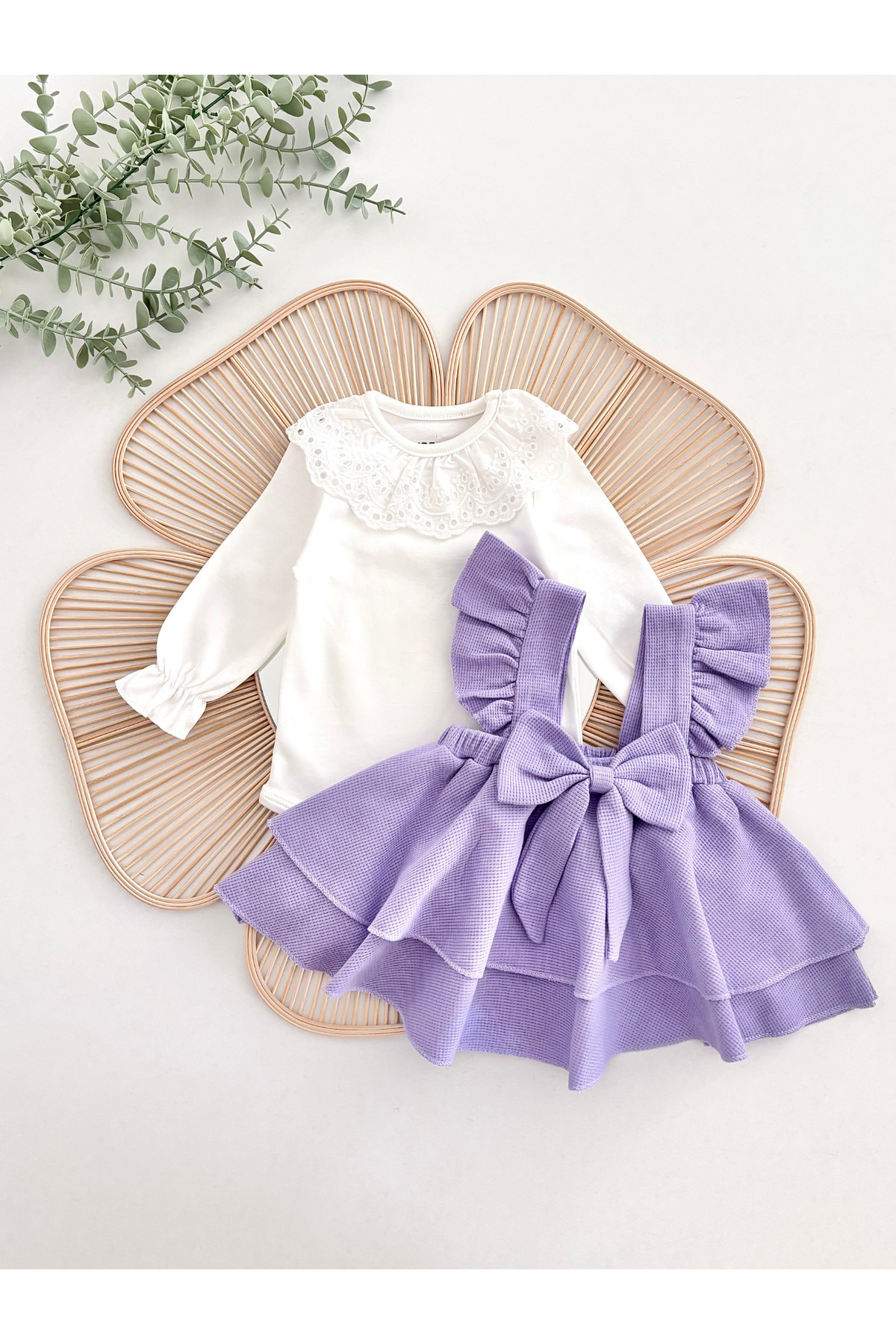 Jammybaby Luana Jile Elbise Fiyonklu %100 Pamuk Dantelli Çıtçıtlı Body Doğumgünü Özelgün Kız Bebek Şık Takım fotoğrafı 2 (önizleme)