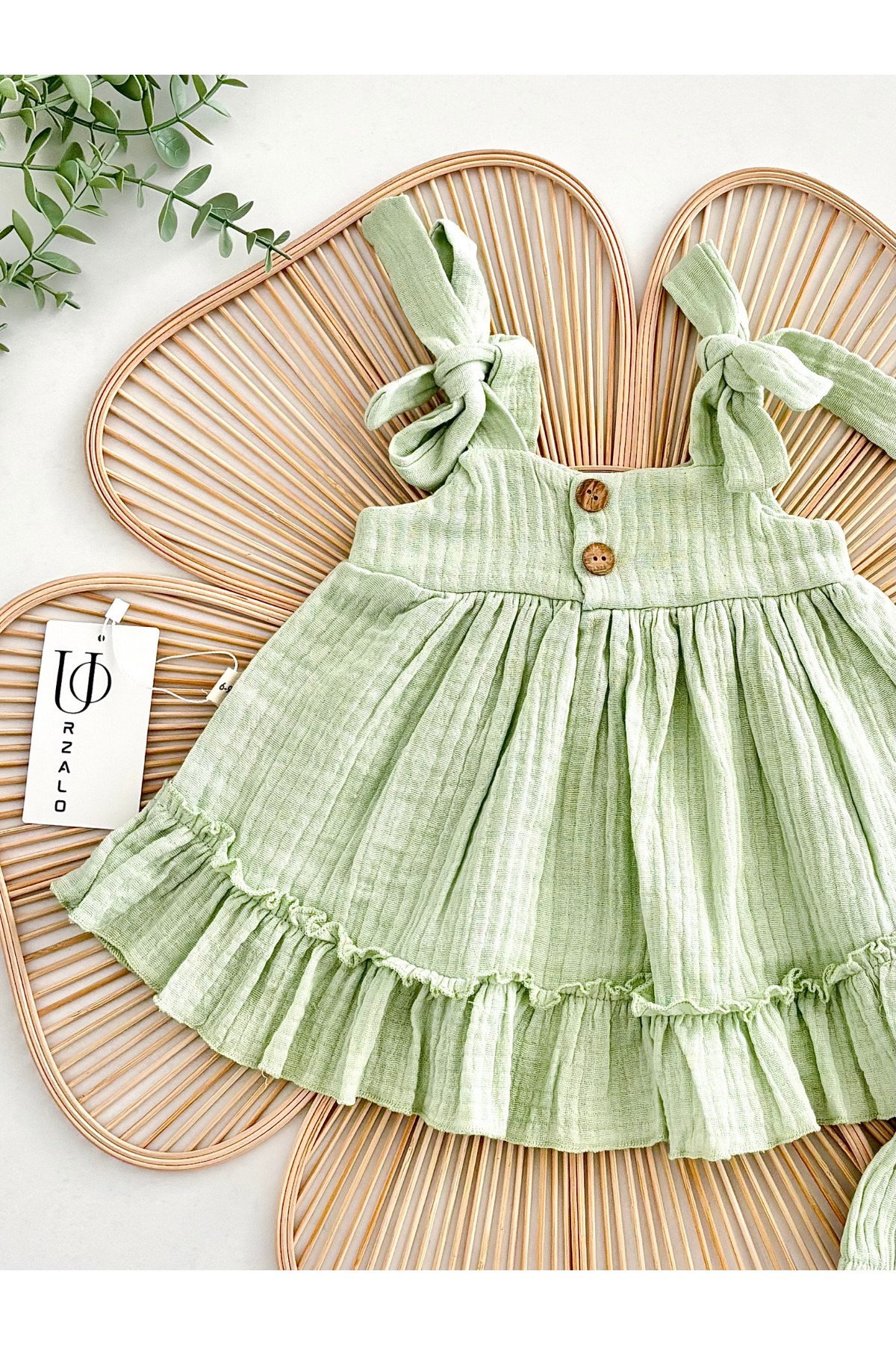 Jammybaby Ema %100 Pamuk Müslin Kız Bebek Külotlu Yazlık Askılı Elbise Bandana Takım fotoğrafı 2 (önizleme)