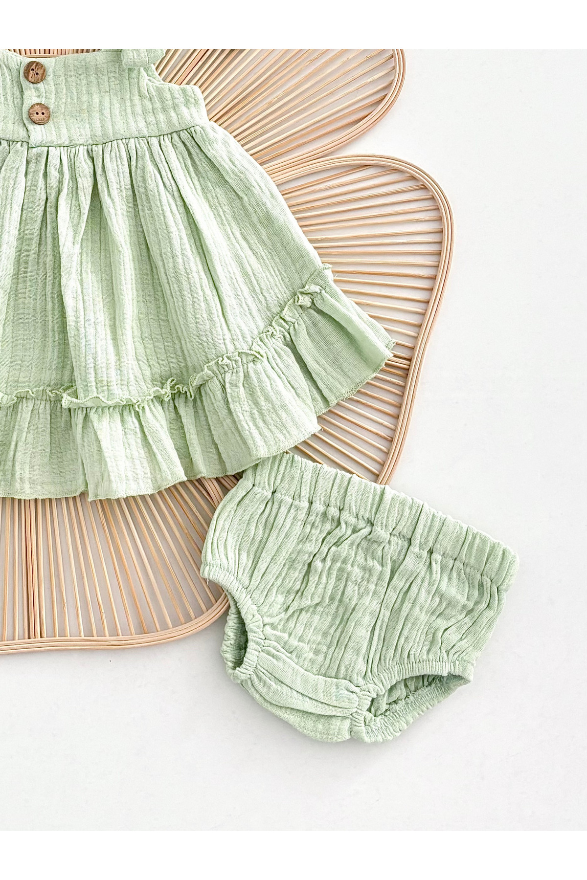 Jammybaby Ema %100 Pamuk Müslin Kız Bebek Külotlu Yazlık Askılı Elbise Bandana Takım fotoğrafı 3 (önizleme)