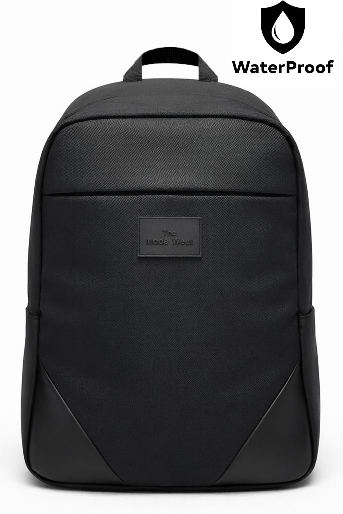 Black Laptop Backpack with Waterproof Zipper and Fabric Detail