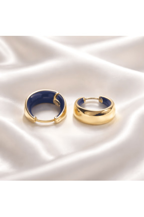 ASIADURU 14 Ayar Altın Kaplama Parlement Mavisi Mineli Halka Küpe - Lacivert ...