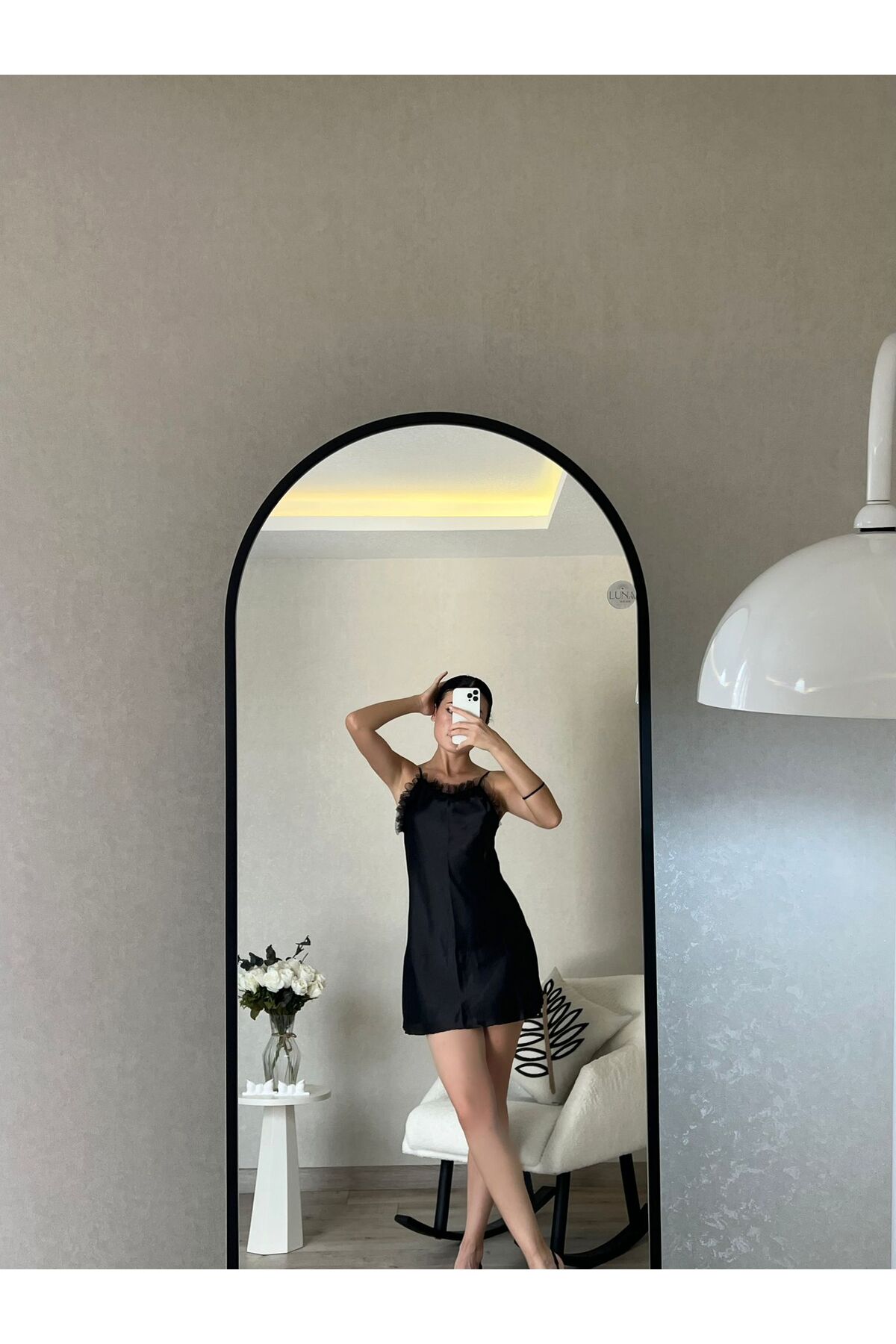 Luna Wear Otriş Detaylı Saten Gecelik