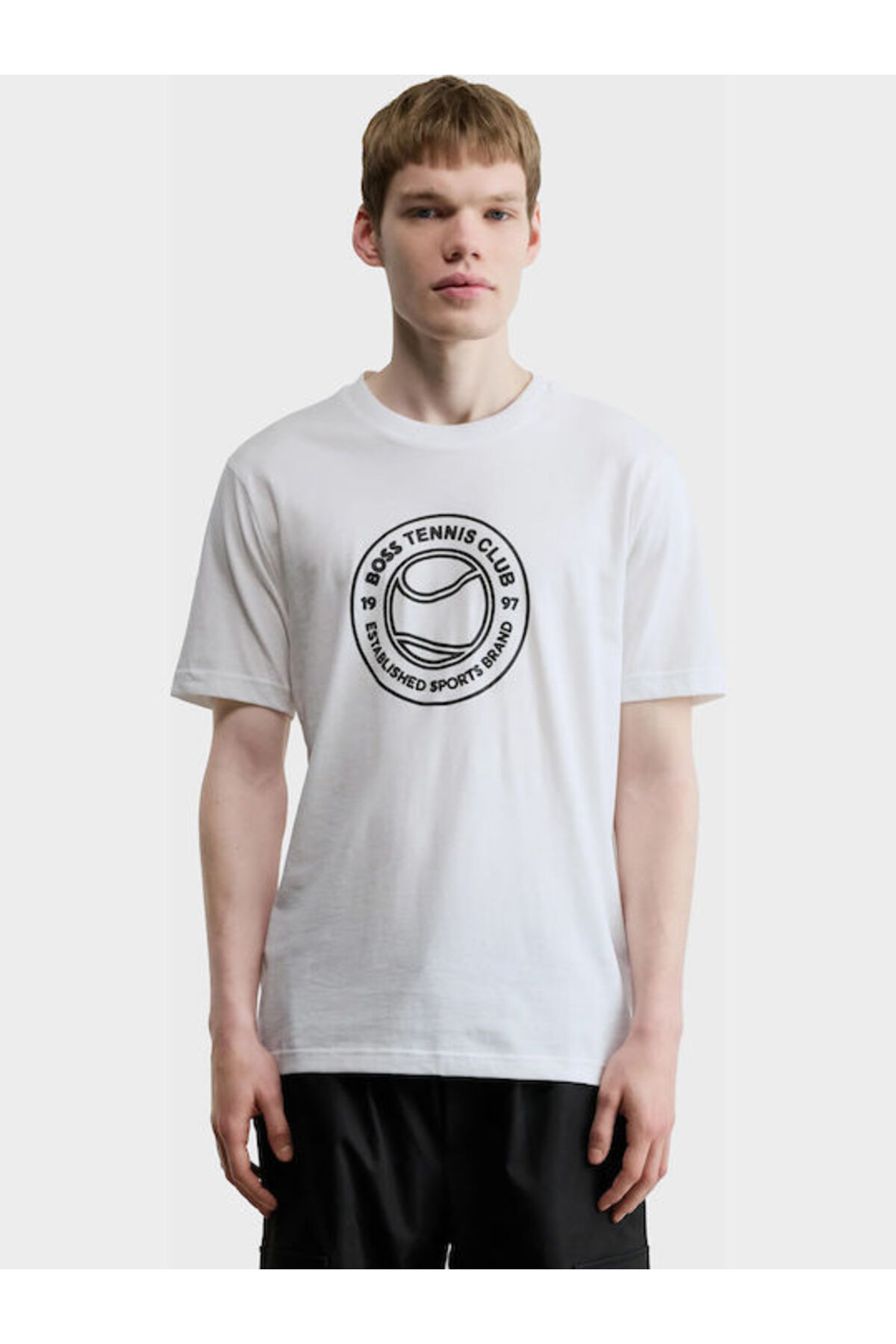 باس تی‌شرت آستین کوتاه چاپی مردانه یقه گرد معمولی فیت سفید ۵۰۵۵۳۶۴۸-۱۰۰