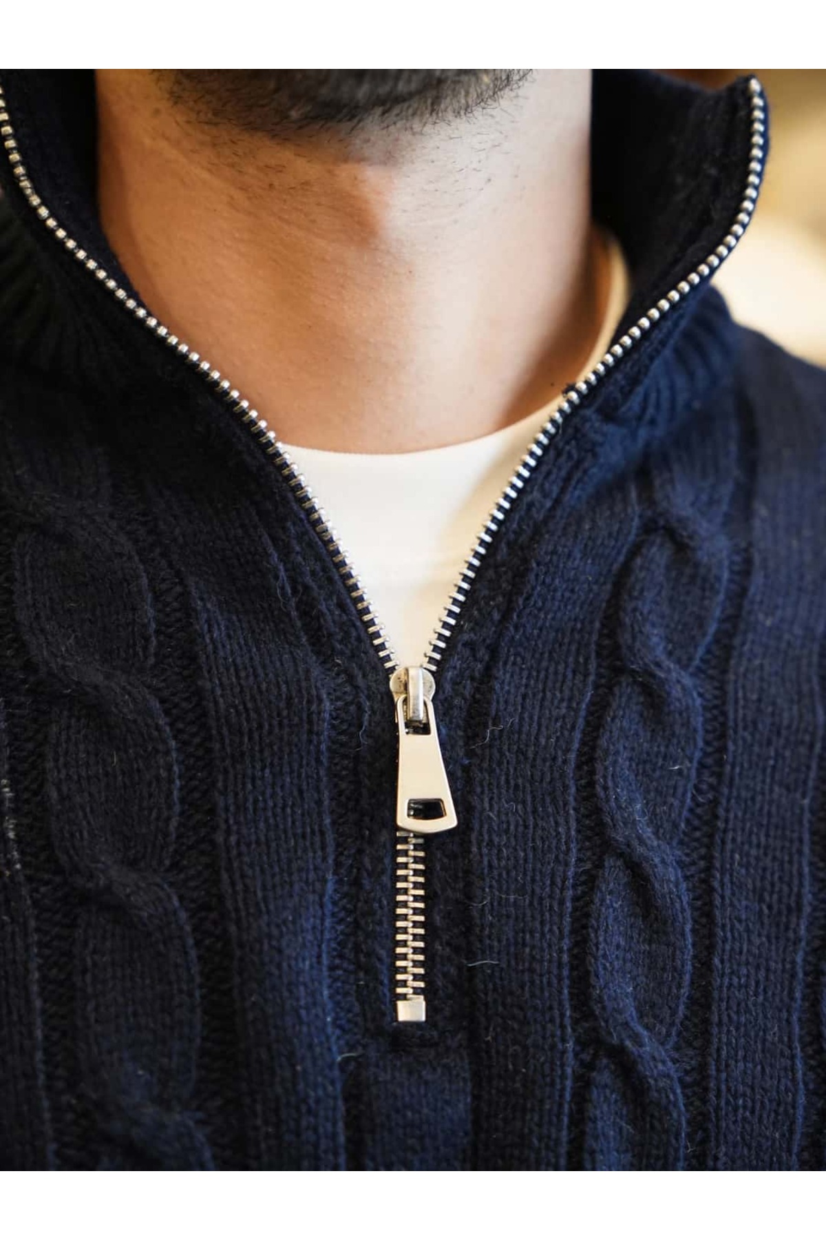 Atelier Old Money Montclair Cable Half Zip Lacivert Kazak FW5952 görsel 2