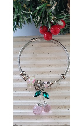 YİĞİTKARANAKSESUAR 316L PASLANMAZ ÇELİK PEMBE KİRAZ CHARMLI BİLEKLİK