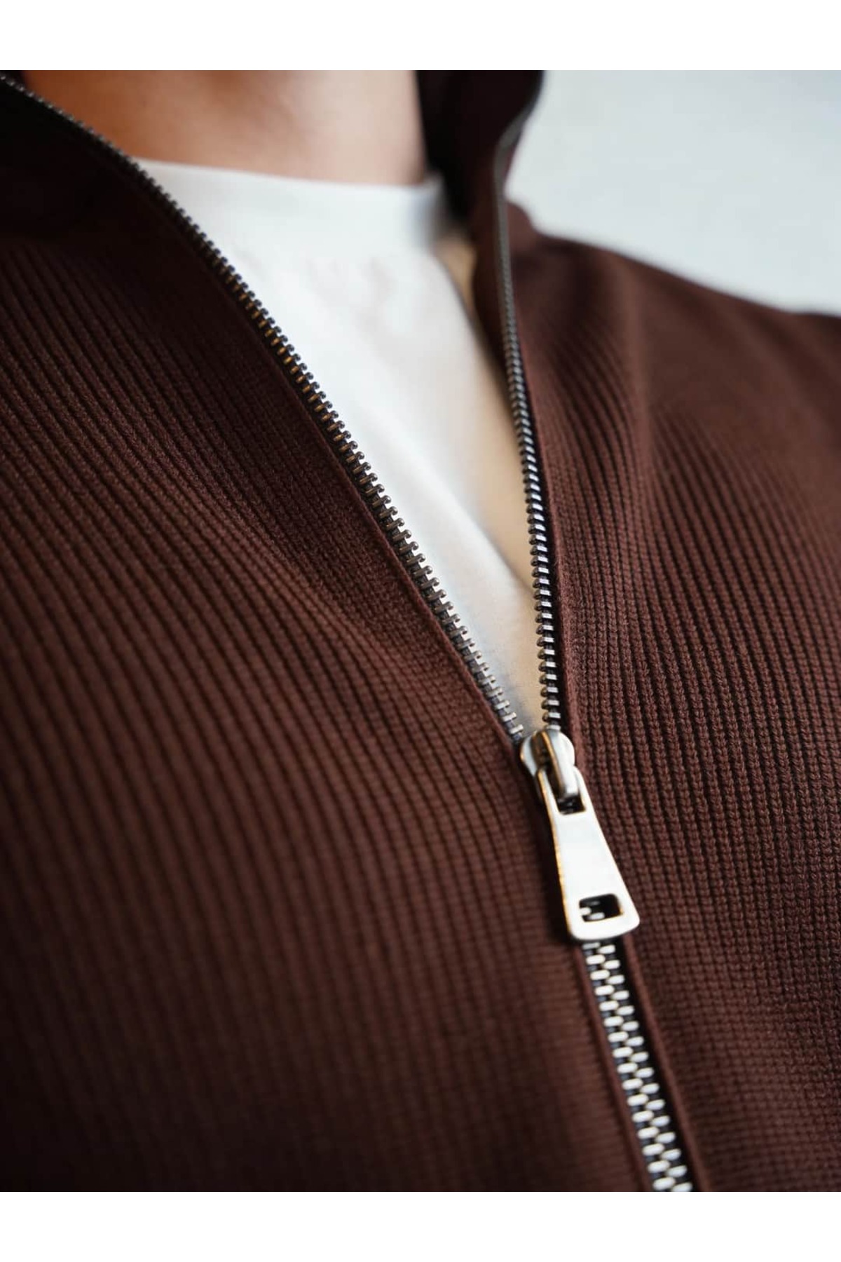 Atelier Old Money Full Zip Kahve Kazak FW5947 görsel 3