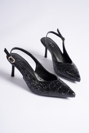 CİMİLİ SHOES Kadın Siyah Yılan Desenı Topuklu Ayakkabı
