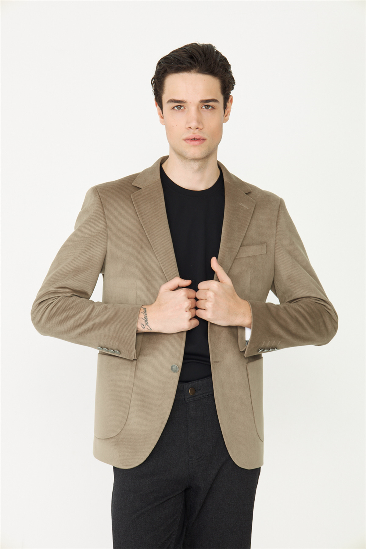 White Stone  Açık Yeşil Fitilli Kadife Slim Fit Blazer Ceket - Görsel 6