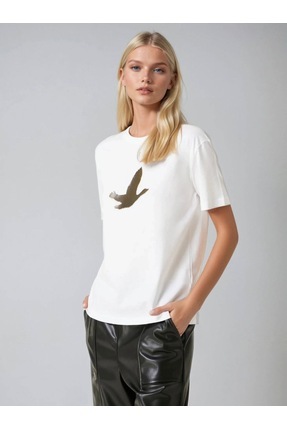 LUMİ Minimal Kuş Baskılı Basic T-Shirt | Siyah & Beyaz