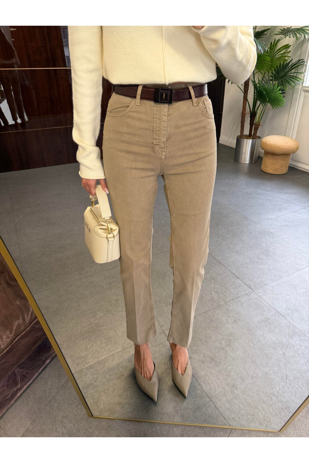 BOLESA GİYİM  Vizon Kesik Paça Straight Jean Pantolon - Görsel 4