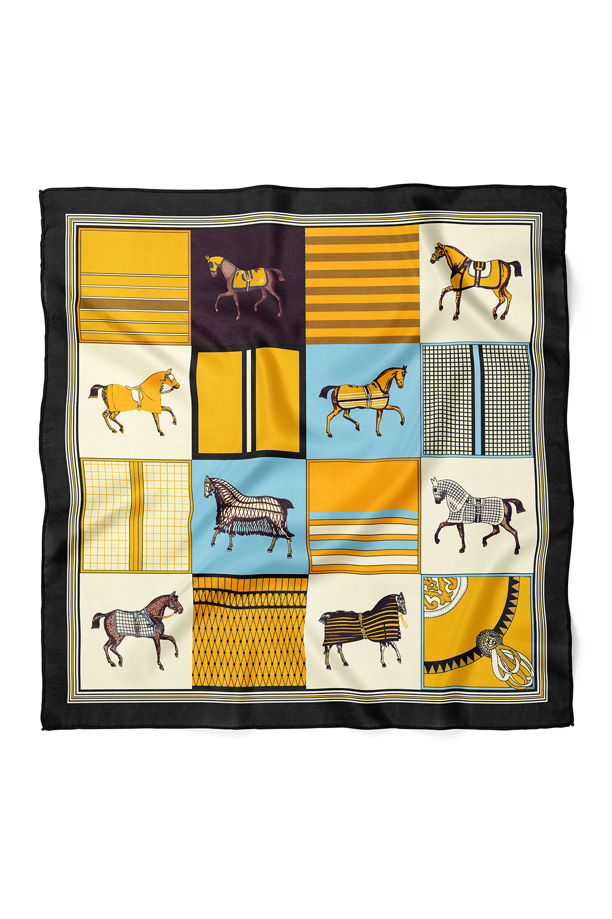 nehir eşarp At Figürlü Geometrik Desen Fular Bandana 50x50 Cm görsel 2