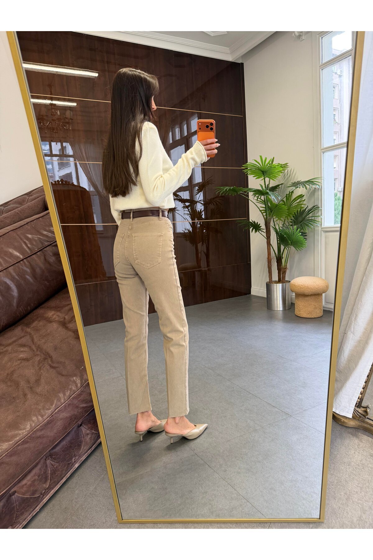 BOLESA GİYİM  Vizon Kesik Paça Straight Jean Pantolon - Görsel 5