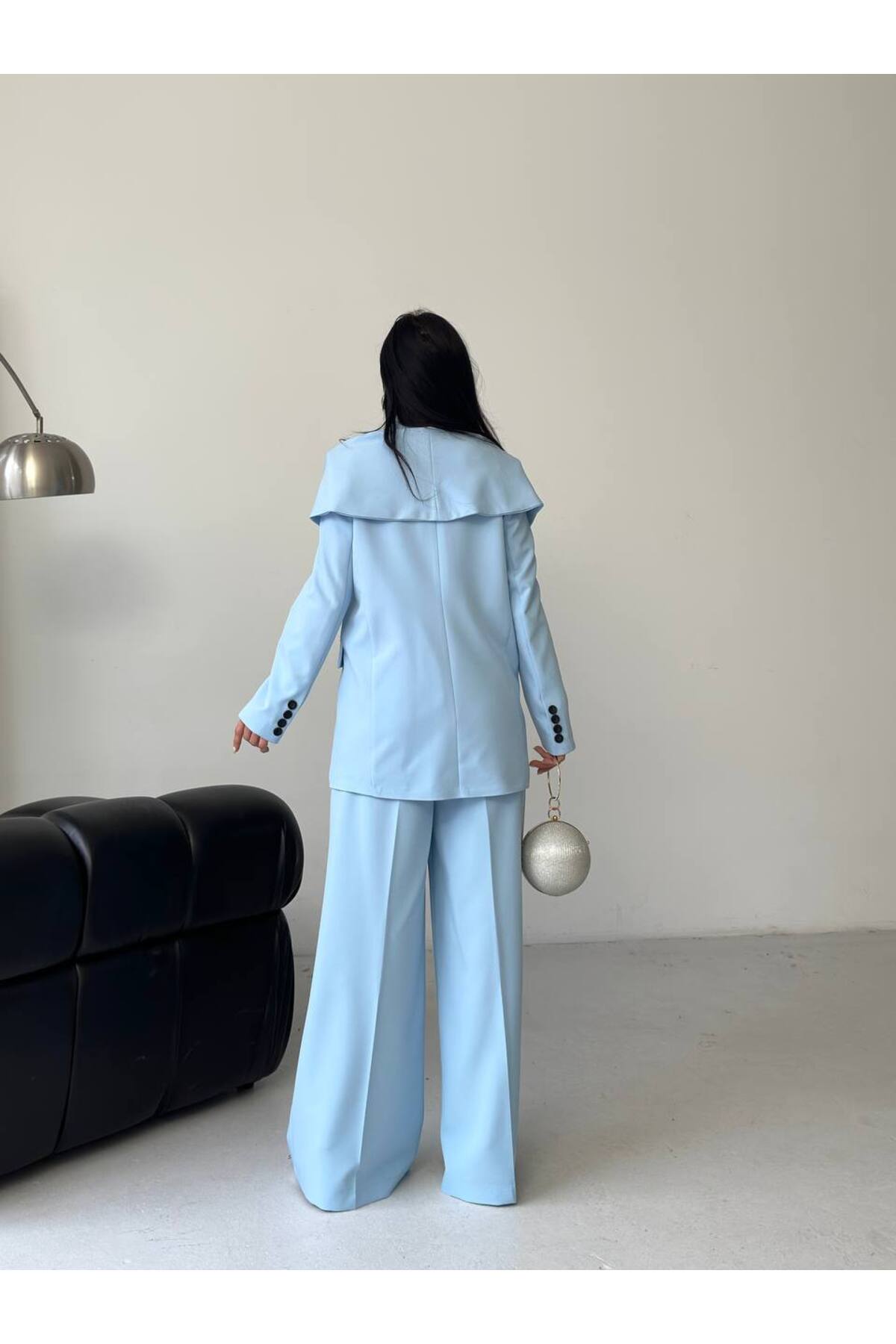 Damen Cape-Detail-Kostüm Blau - Görsel 7