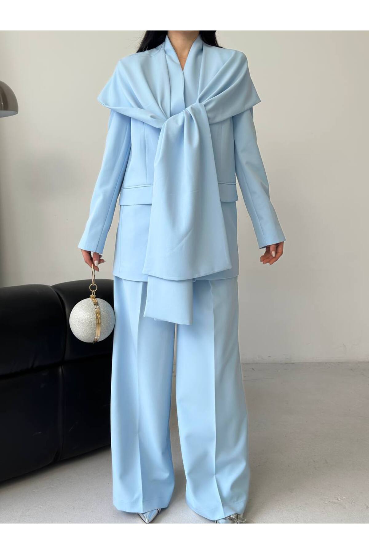 Damen Cape-Detail-Kostüm Blau - Görsel 6