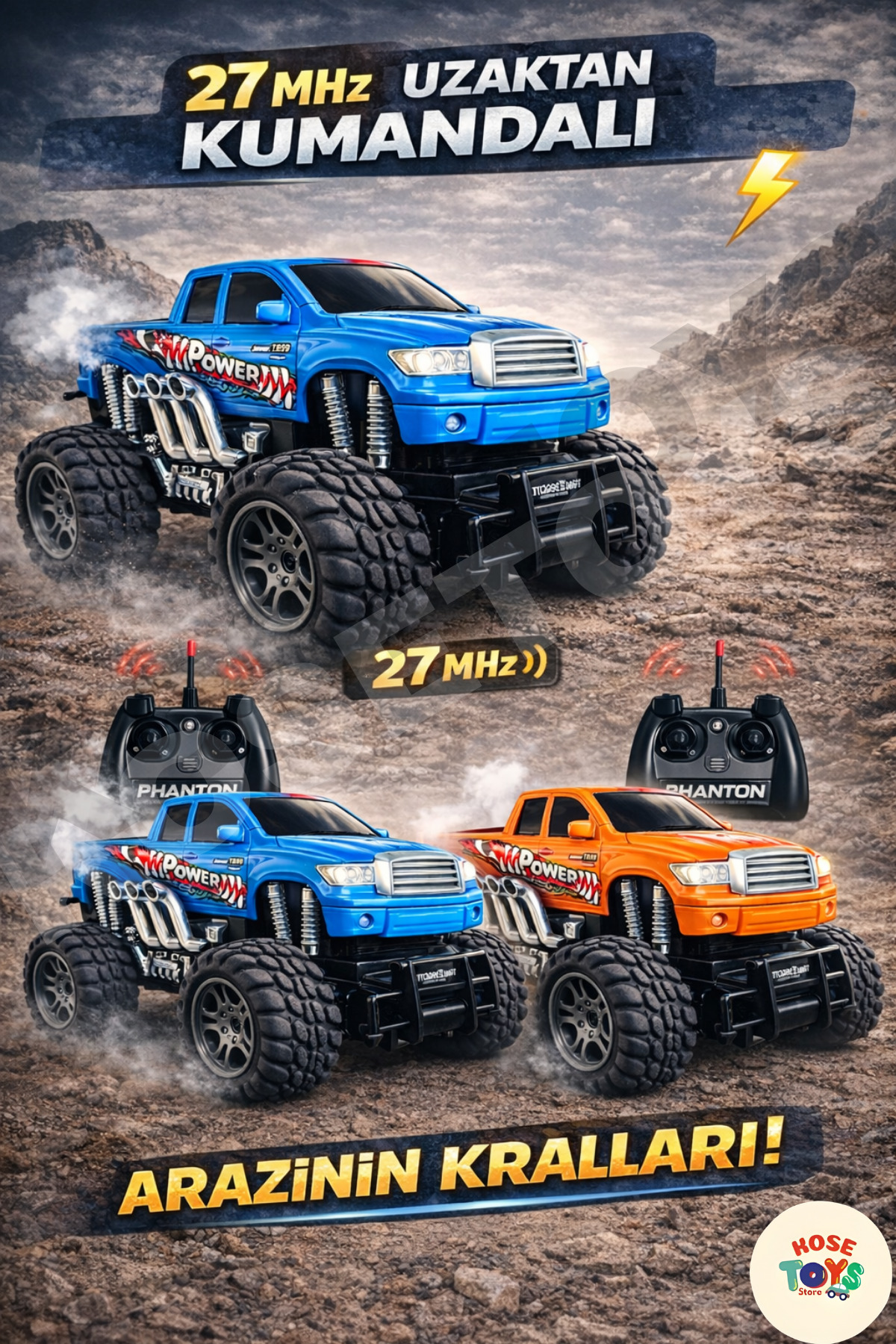 kosetoys Uzaktan Kumandalı Off Road Arazi Araba 27 MHz / 4x2 / Turuncu fotoğrafı 3 (önizleme)