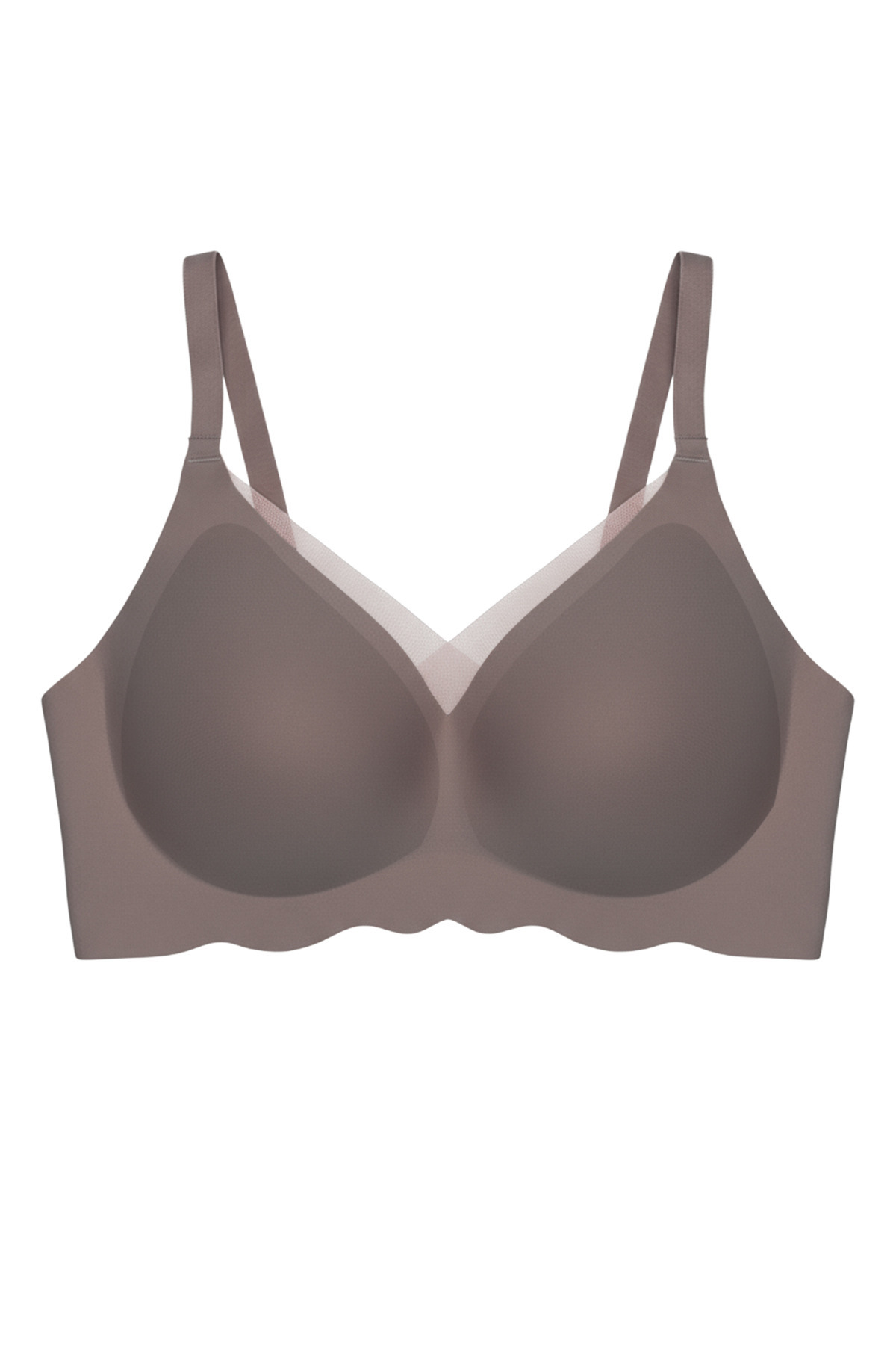 Cottonhill Seamless Bra - Touch | Kahverengi Lazer Kesim Dikişsiz Tül ve Dalga Detaylı Balensiz Kadın Sütyen