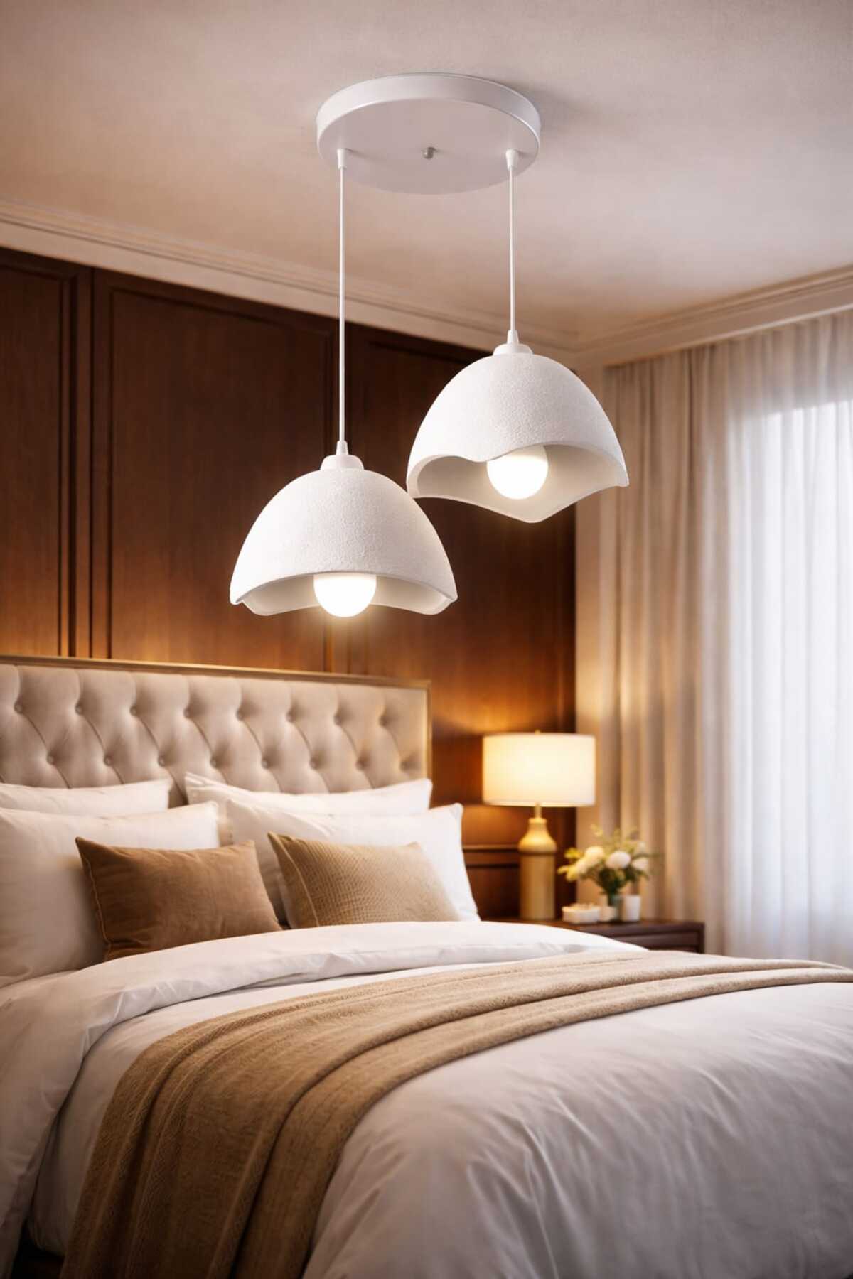 İkili Beton Görünümlü Şapka Avize Sarkıt Loft Stil Modern, Vegan, Çevre Dostu, Salon Mutfak