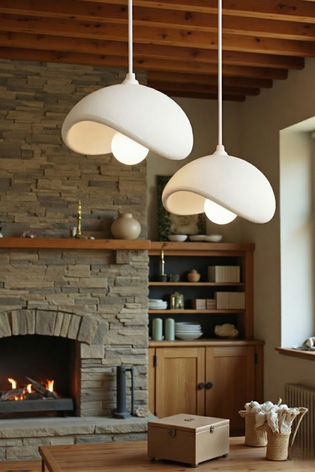 Natural Beton Görünüm 2 Li Sarkıt Avize Bohem Modern E27(E27Ampul Hediyedir.)