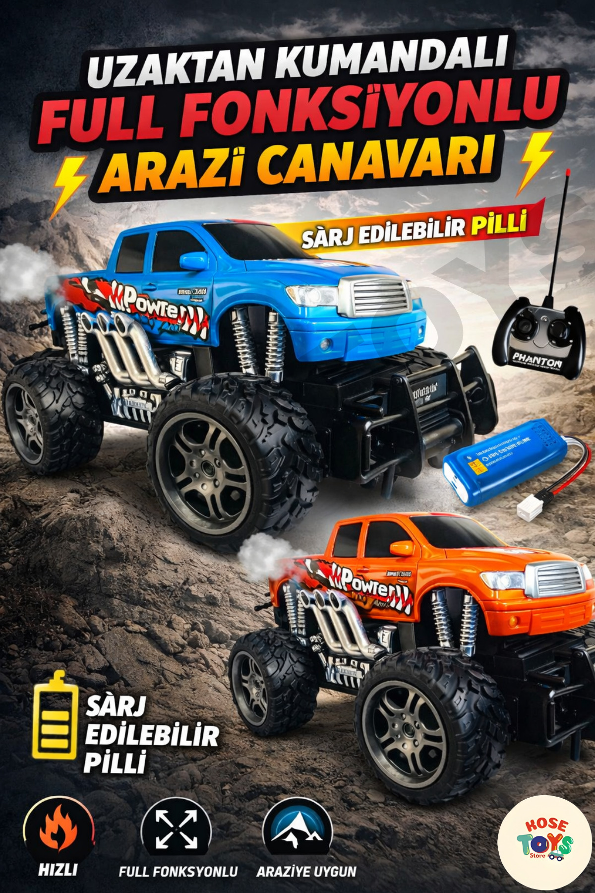 kosetoys Uzaktan Kumandalı Off Road Arazi Araba 27 MHz / 4x2 / Turuncu fotoğrafı 2 (önizleme)