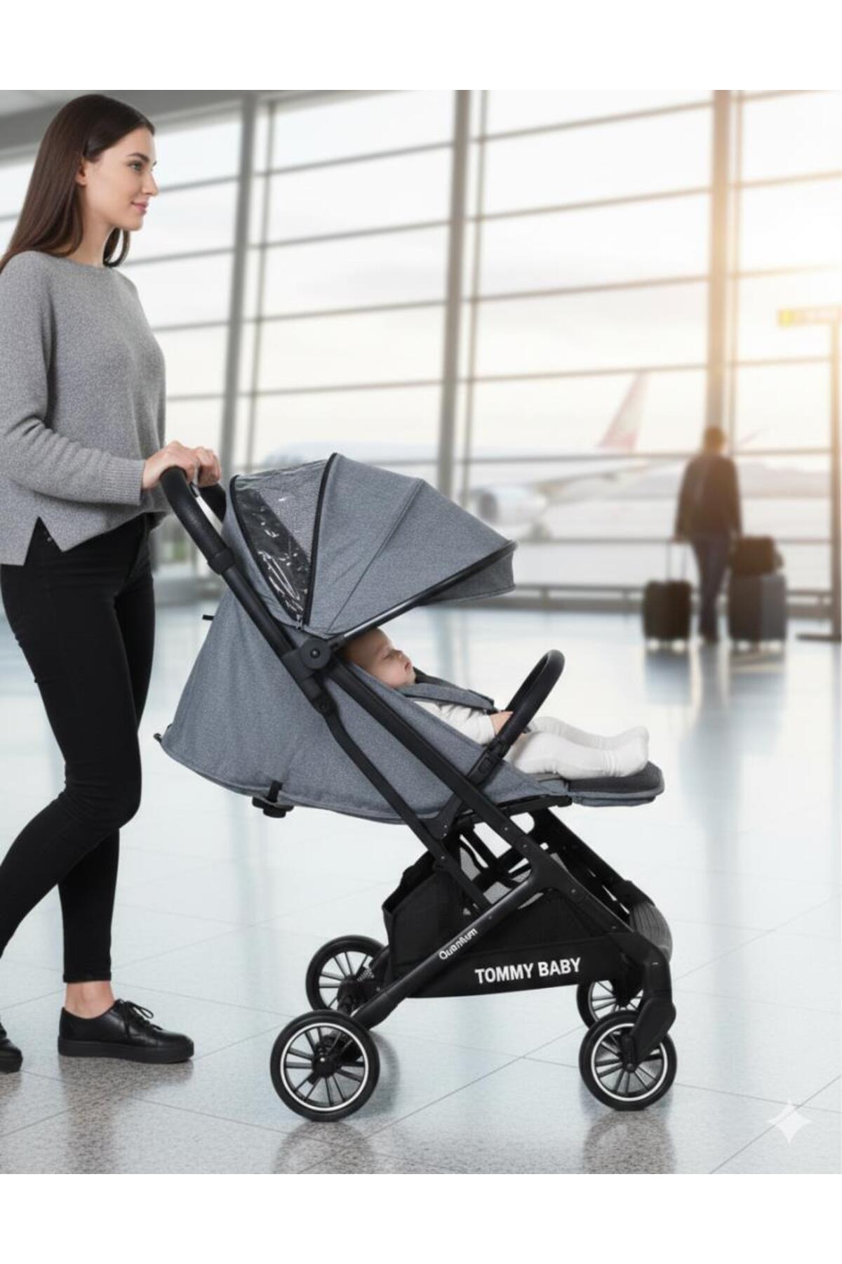 Tommybaby Quantum Kabin Bebek Arabası Kabin Boy Bebek Arabası Pedli Katlanabilir Yağmurluk Hediye fotoğrafı 4 (önizleme)