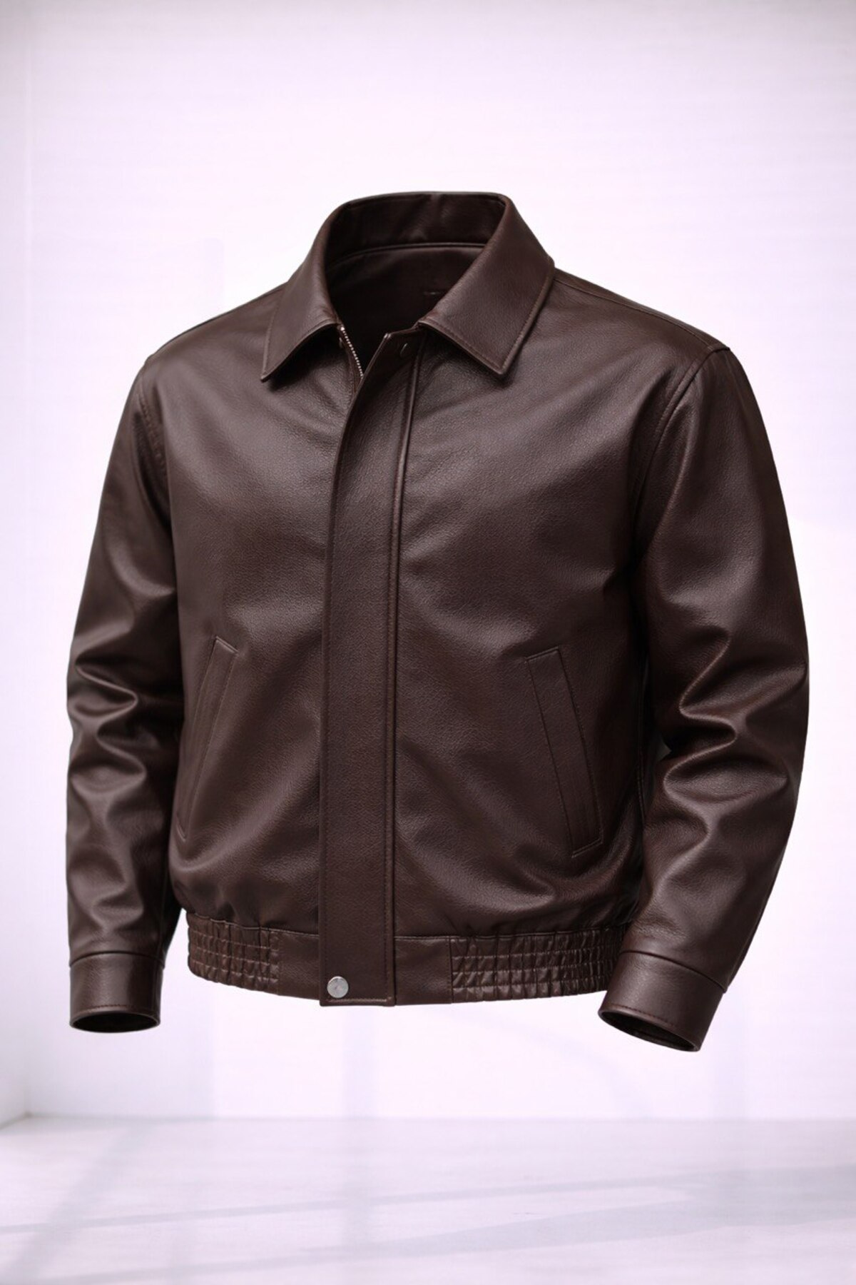 Loose Fit Oversize Bomber Retro Textured Leather Jacket