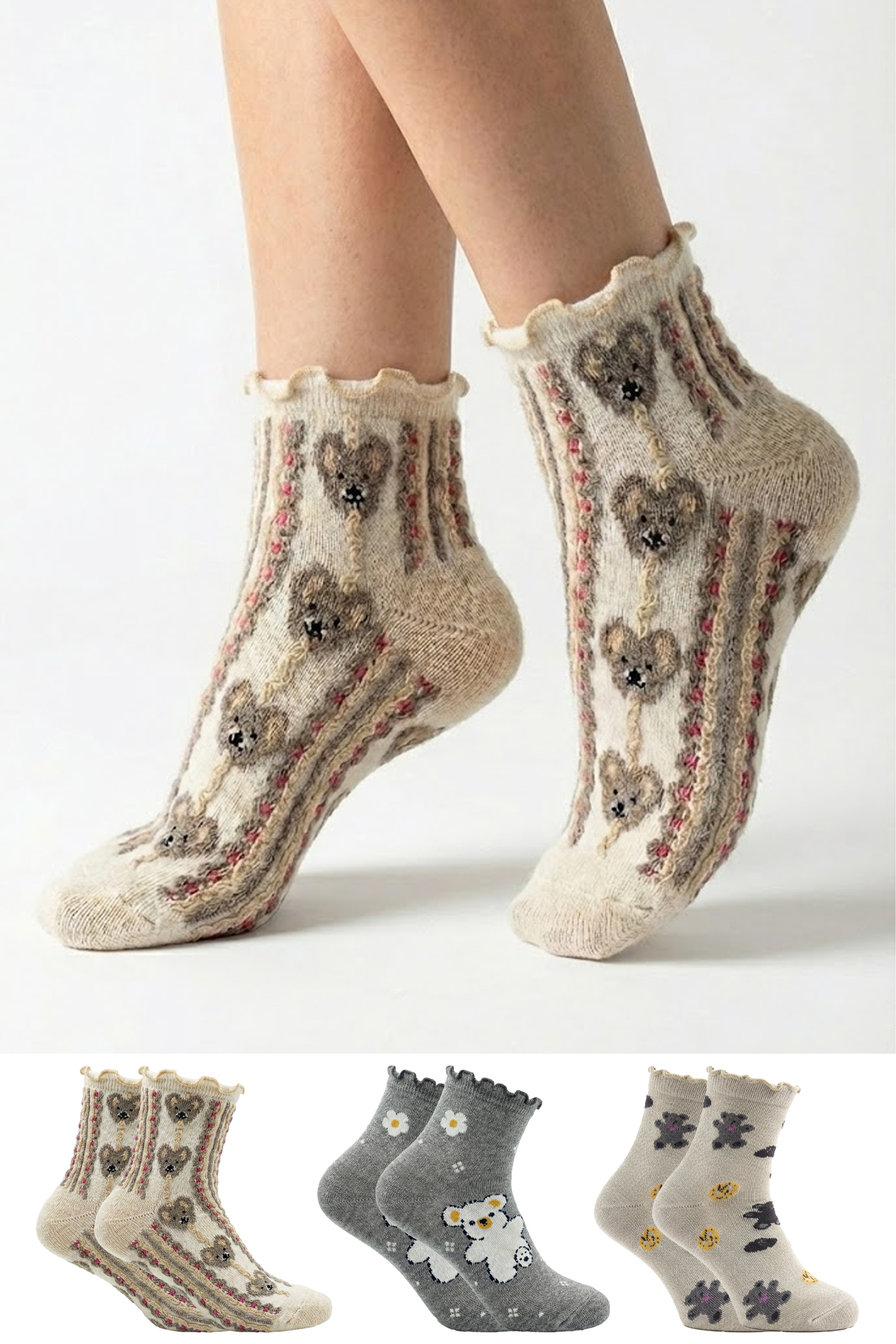 Women's Cotton Half Cones Socks Patterned Colorful 3-Pack