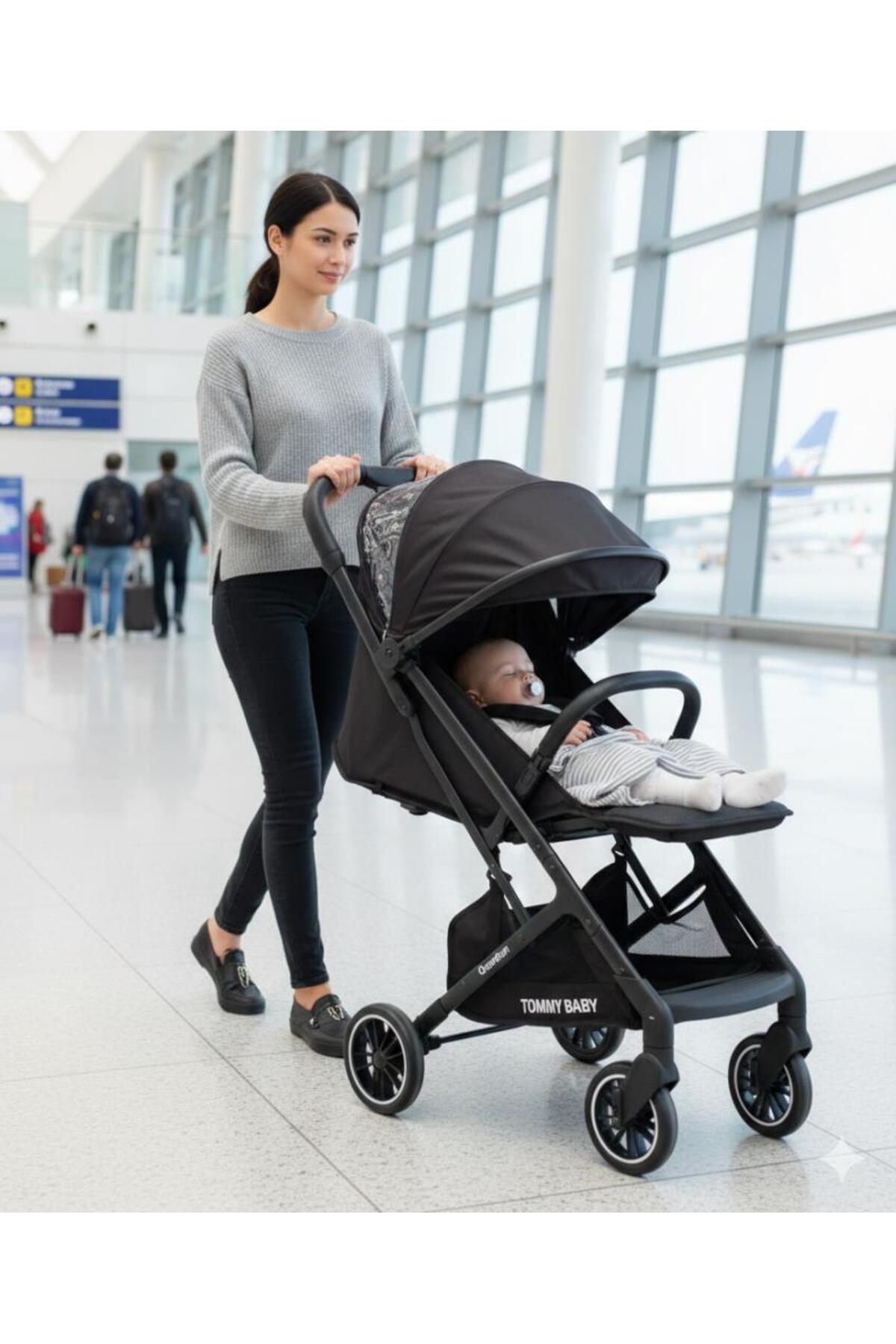 Tommybaby Quantum Kabin Travel Bebek Arabası Kabin Boy Bebek Arabası Pedli Katlanabilir Yağmurluk Hediye fotoğrafı 3 (önizleme)