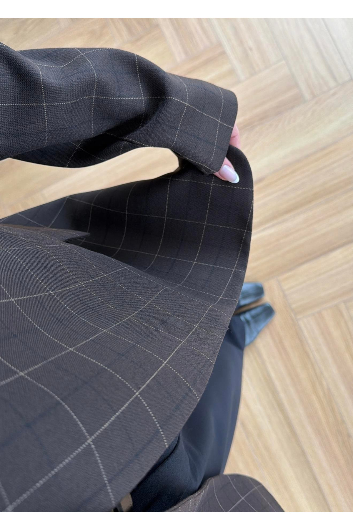 My Blog  Kahverengi Dik Yakalı Ekose Ceket - 4103 - Görsel 5