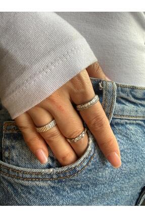 ZERA STEEL JEWELRY Zirkon Taşlı Çelik Minimal Yüzük 3lü Set