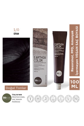bbcos Earthia Color 1/0 Siyah Amonyaksız Saç Boyası Doğal Tonlar 100ml