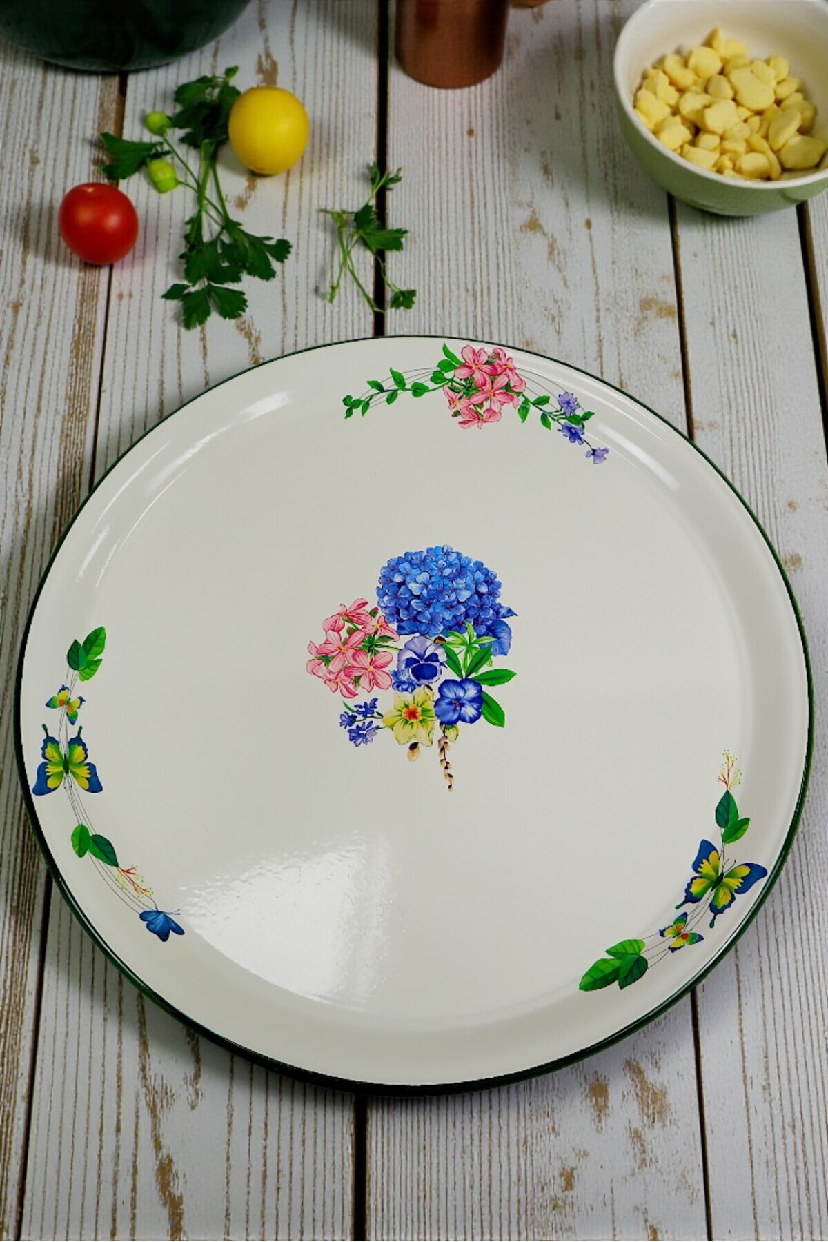 70 No Cream Enamel Sini Tableware, Food Serving Tray, Floor Table Zinc ~68 Cm
